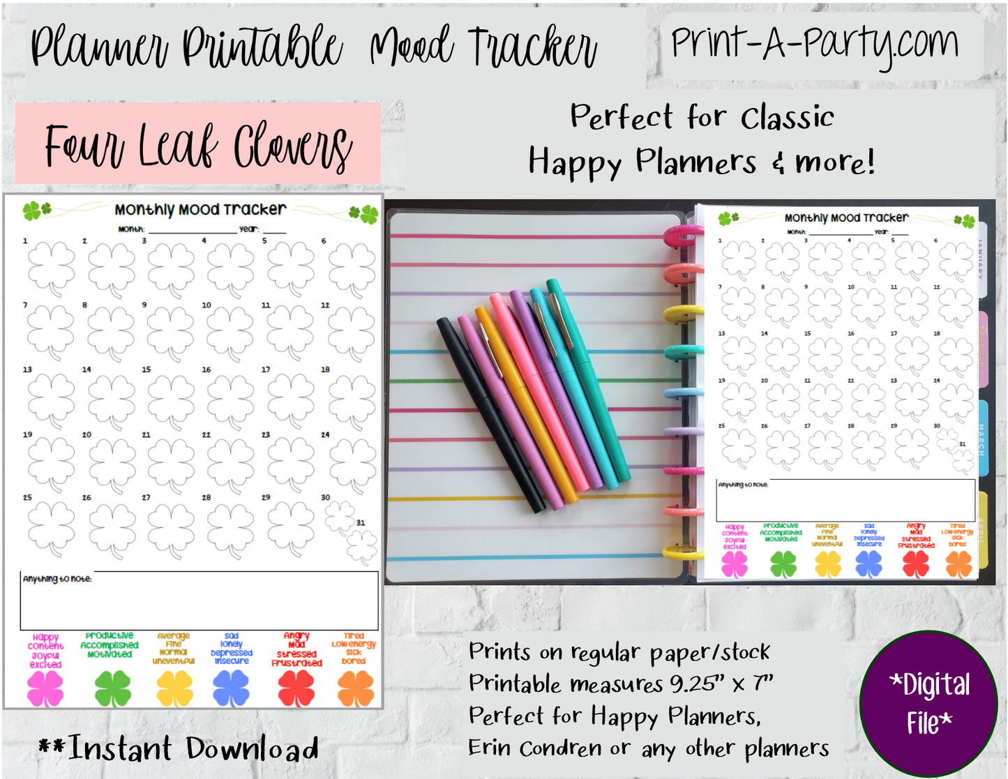 Mood Tracker | Monthly Mood Tracker | Classic Happy Planner | Planner Printable