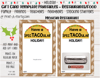 GIFT CARD Holiday Templates | Restaurants | Whataburger | Chik-fil-a | Burgers | Mexican Restaurant | Italian Restaurant | Coffee | Tea | Steakhouse | Christmas | Stocking Stuffer  - INSTANT DOWNLOAD - Use each year!