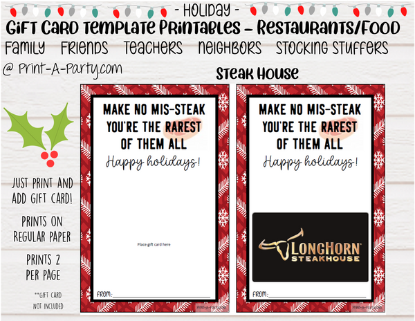 GIFT CARD Holiday Templates, Restaurants, Whataburger, Chik-fil-a