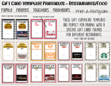 GIFT CARD Templates | Restaurants | Whataburger | Red Lobster | Pasta | Tacos | Coffee | Starbucks and more  - INSTANT DOWNLOAD - Use each year!