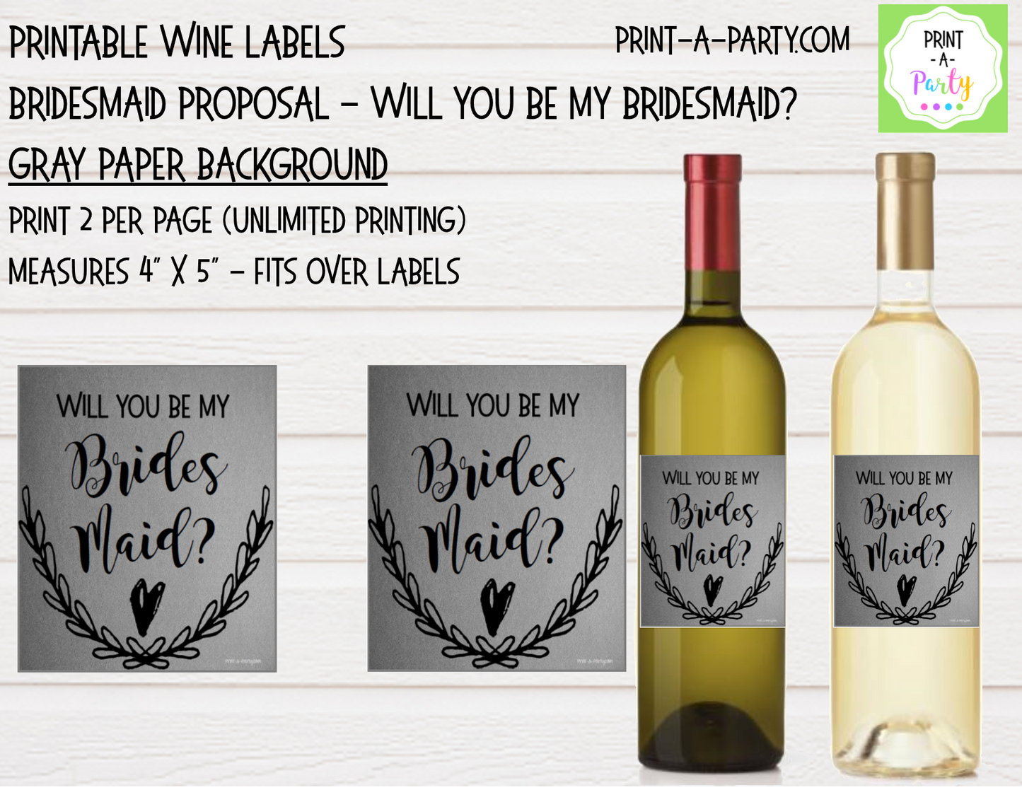 WINE LABELS: Bridesmaid Proposal | Wedding Party Ask | Will You Be My Bridesmaid? | INSTANT DOWNLOAD | Printable