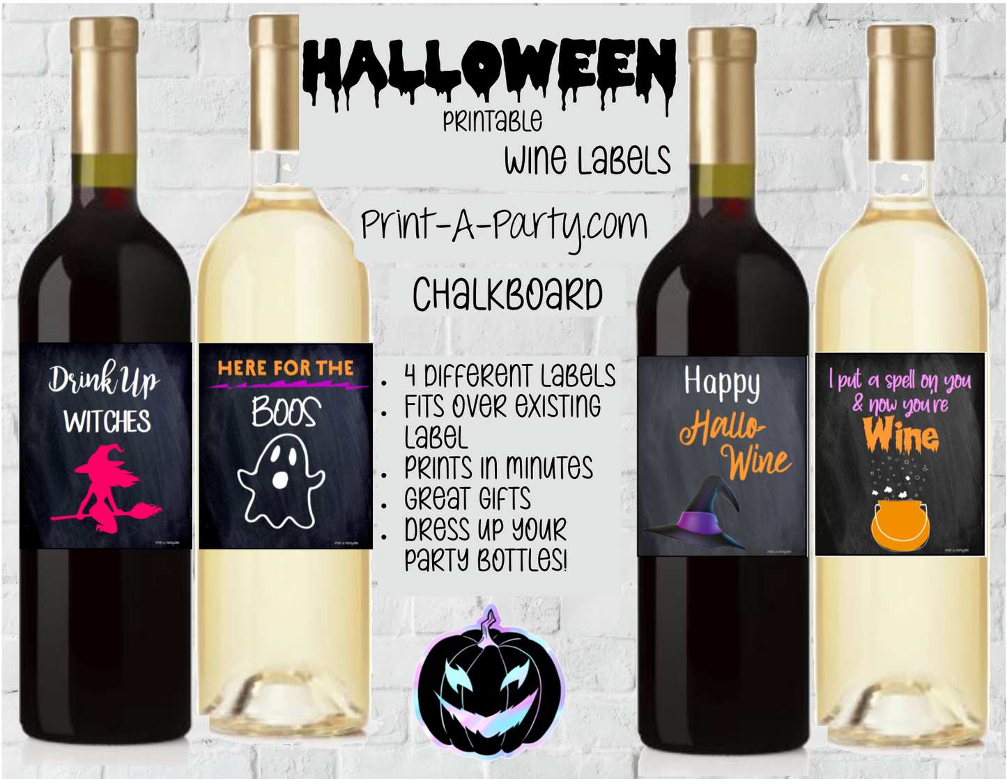 WINE LABELS: Halloween (4) Wine | Chalkboard Wine Labels | Sarcastic Wine | Funny | Printable | INSTANT DOWNLOAD - Use each year!