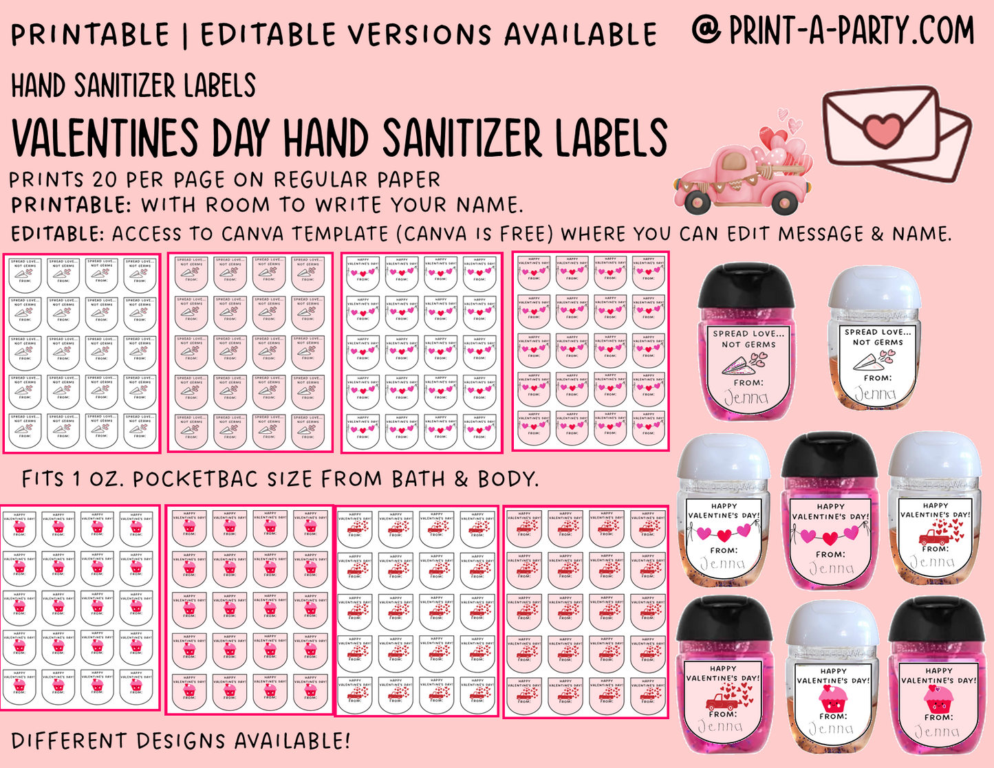 DIY Valentines | HAND SANITIZER LABELS | Printable or Editable | Valentine's Day Hand Sanitizers