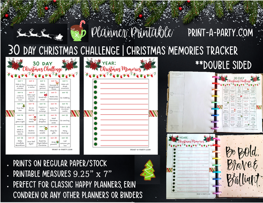 Christmas: 30 Day Christmas Challenge | Christmas Memories | Classic Happy Planner | Planner Printable