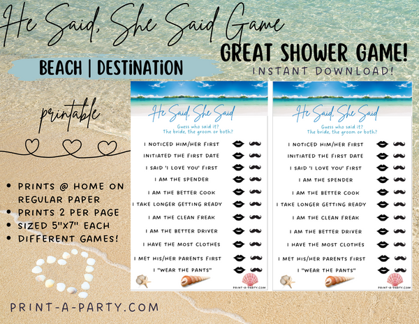 GAME BUNDLE:  Bridal Shower Game Bundle | Beach Wedding | Destination Wedding | Printable