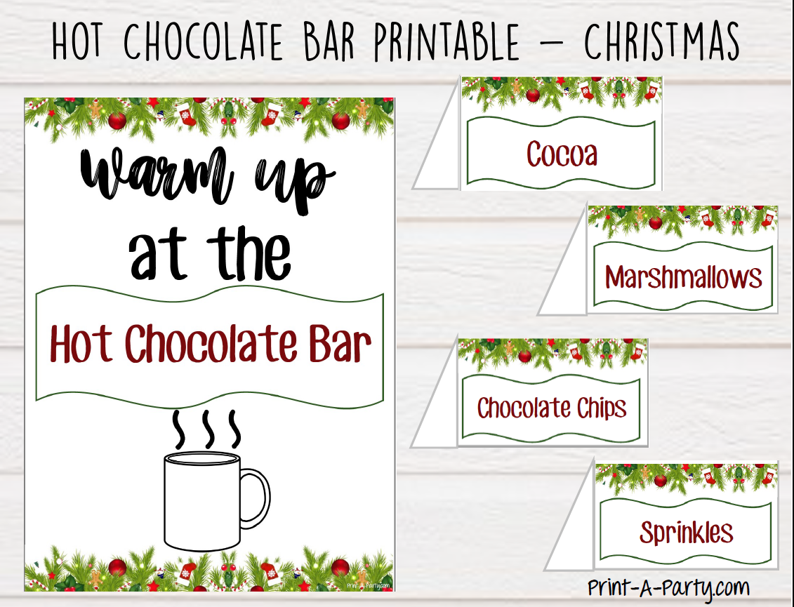 HOT CHOCOLATE BAR | HOT COCOA STATION Setup | Hot Chocolate Sign | Hot Cocoa Bar Labels | Food Station for Party | Food Bar for Party | Christmas | Winter | Class Parties | Birthdays | Weddings | Showers | Fall | Instant Download Printable