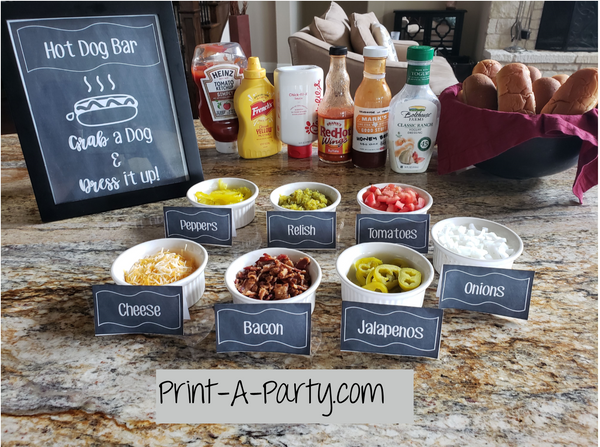 Hot Dog Bar: Free Party Printables, Pocket Change Gourmet, Recipe