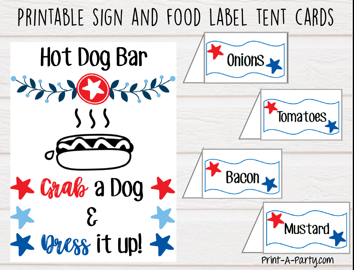 HOT DOG BAR | HOT DOG STATION Setup | Hot Dog Sign | Hot Dog Labels | Make Your Own Hot Dogs Buffet | Food Station for Party | Food Bar for Party | 4th of July | Summer Parties | Instant Download Printable