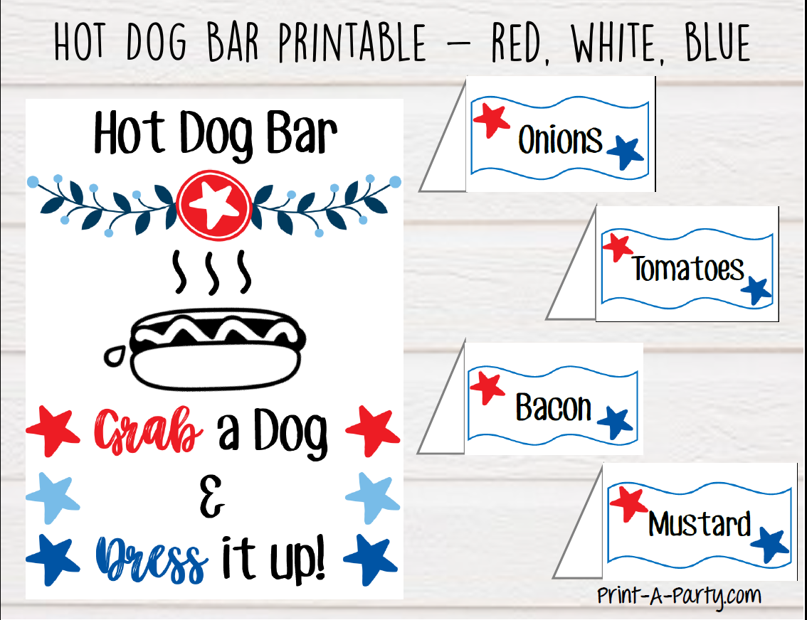 HOT DOG BAR | HOT DOG STATION Setup | Hot Dog Sign | Hot Dog Labels | Make Your Own Hot Dogs Buffet | Food Station for Party | Food Bar for Party | 4th of July | Summer Parties | Instant Download Printable