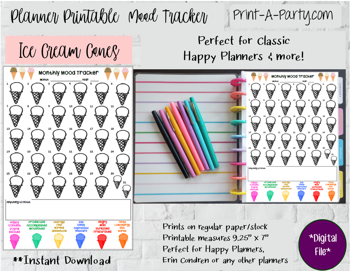 Mood Tracker | Monthly Mood Tracker | Classic Happy Planner | Planner Printable