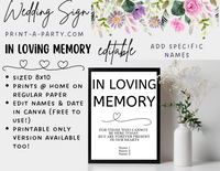 IN LOVING MEMORY EDITABLE & PRINTABLE | Wedding Sign | Memorial Sign | Same Sex Wedding Sign |Wedding Table Sign | INSTANT DOWNLOAD