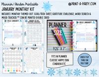 Monthly Planner Kit 1 - JANUARY Printable | To Do/Goal Tracker | Gratitude Challenge | Word Search Game | Mood Tracker | Planner/Binder Sizes