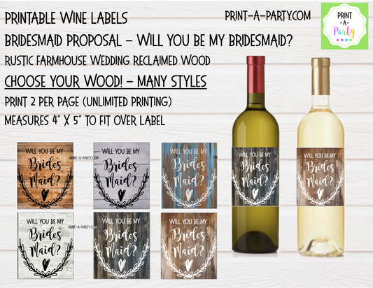 WINE LABELS: Bridesmaid Proposal | Wedding Party Ask | Will You Be My Bridesmaid? | INSTANT DOWNLOAD | Printable