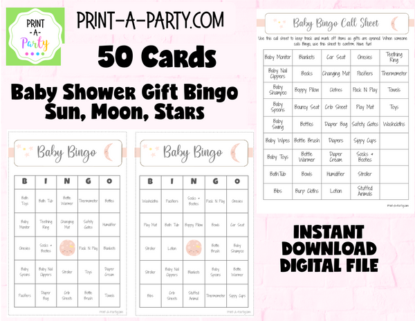 BINGO Baby Shower - Gift Bingo Game - choose your theme and size
