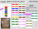 MOVING KIT: EDITABLE Color Coded Moving Box Labels (18) | EDITABLE Main Tracking List | INSTANT DOWNLOAD - Have an organized move!