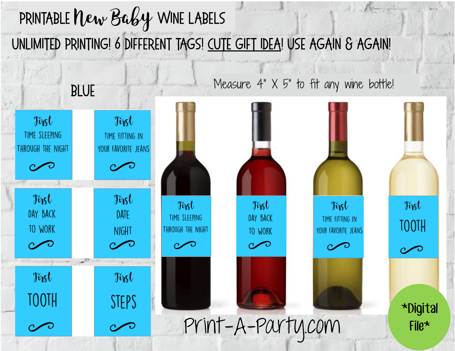 WINE LABELS: New Baby | New Parents | Baby Firsts Wine Labels - for Gifts, Wine Baskets - INSTANT DOWNLOAD