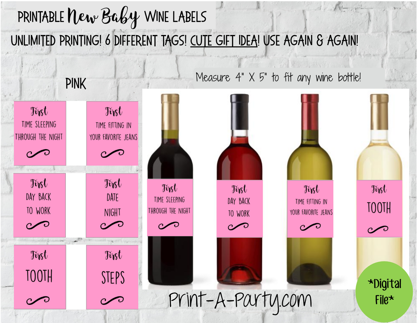 WINE LABELS: New Baby | New Parents | Baby Firsts Wine Labels - for Gifts, Wine Baskets - INSTANT DOWNLOAD