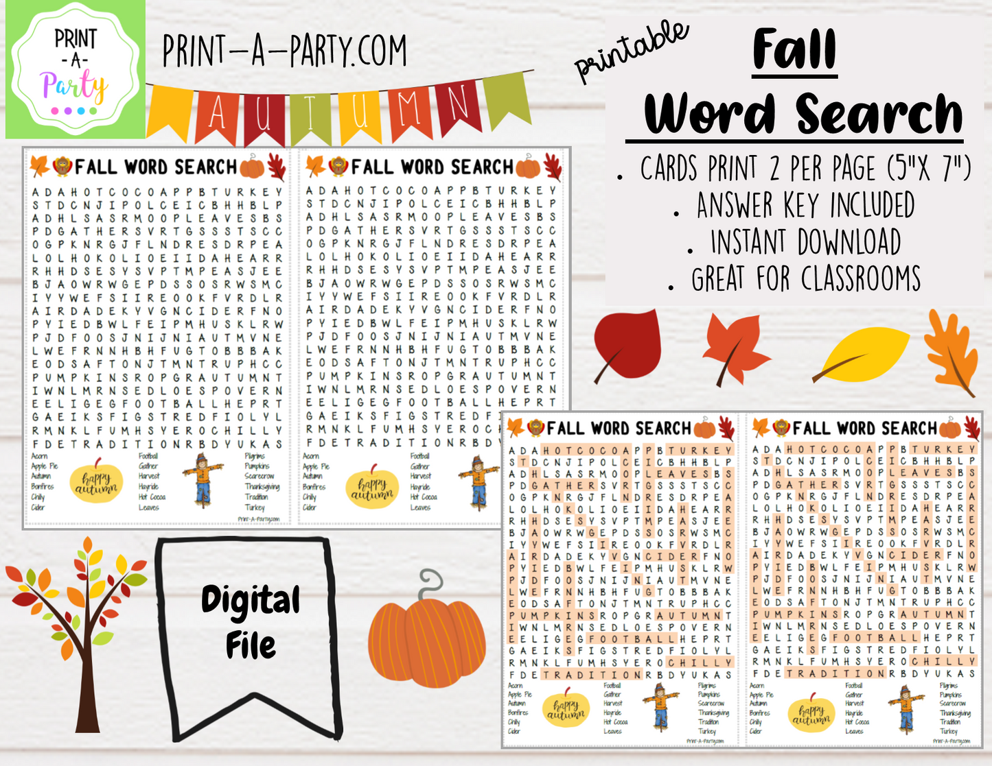 WORD SEARCH: Fall Theme | Fall Games | Fall Classroom | Printable Game