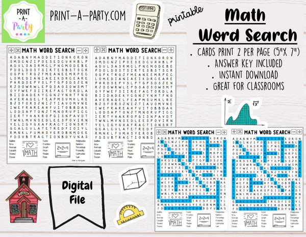 WORD SEARCH: Math | Classroom | Teachers | First Day of School | INSTANT DOWNLOAD