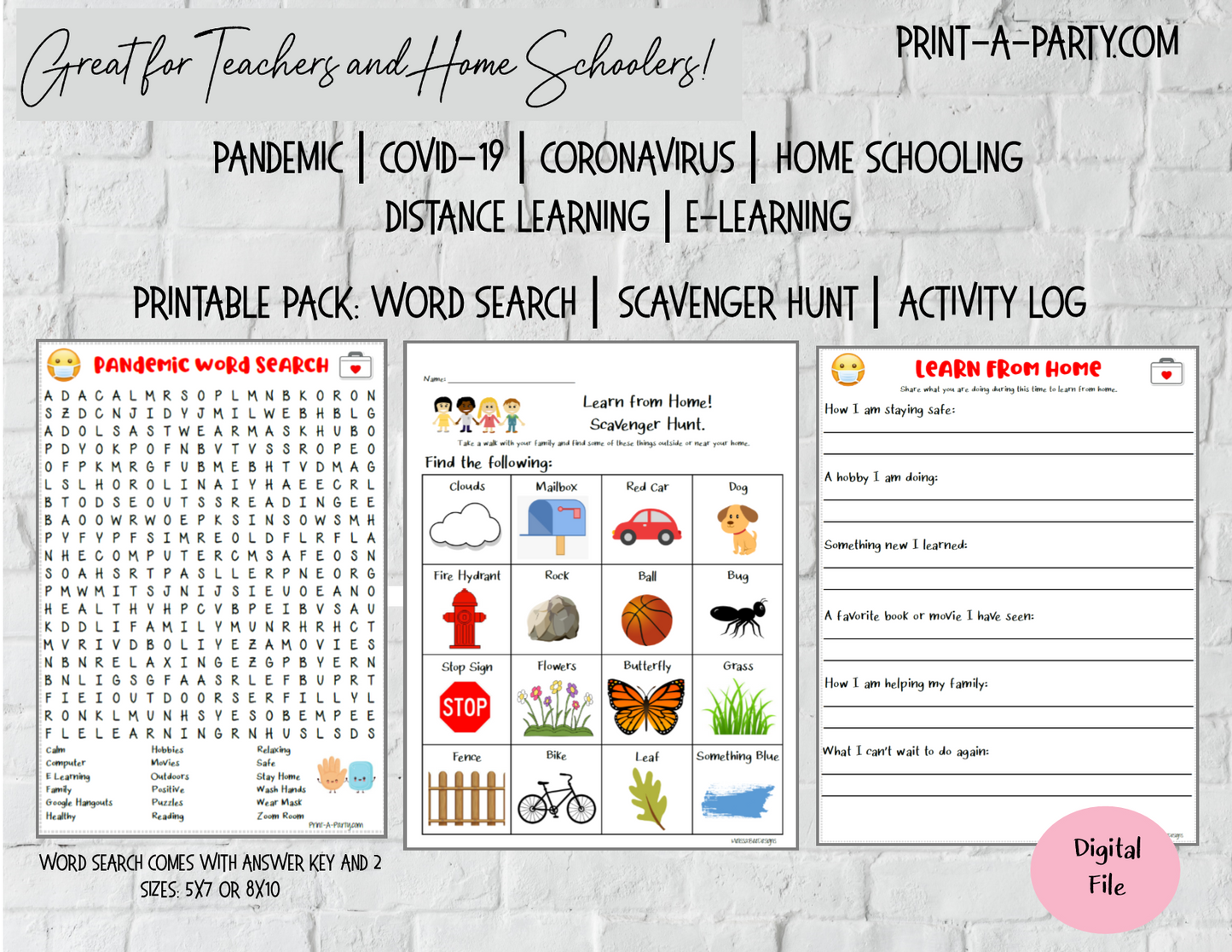 Home School | Distance E-Learning | Pandemic | Coronavirus | COVID-19 Activites Pack