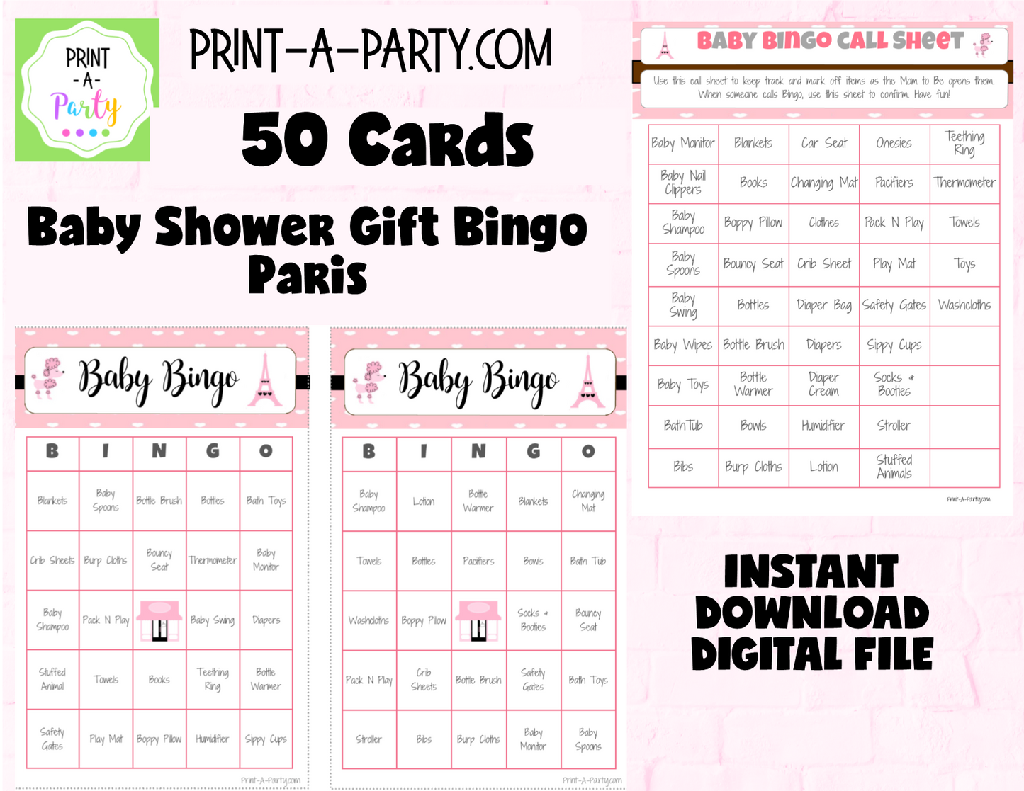 BINGO Baby Shower - Gift Bingo Game - choose your theme and size