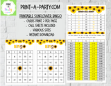BINGO: Sunflowers | Classrooms | Parties | Birthday | 30, 40, or 50 cards - INSTANT DOWNLOAD