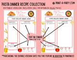 DIY Cookbook | PASTA Dinner Recipe Collection | Printable or Editable | Planner and Binder Size | Meal Plan | Planner Recipes | Binder Recipes