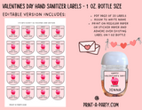 DIY Valentines | HAND SANITIZER LABELS | Printable or Editable | Valentine's Day Hand Sanitizers