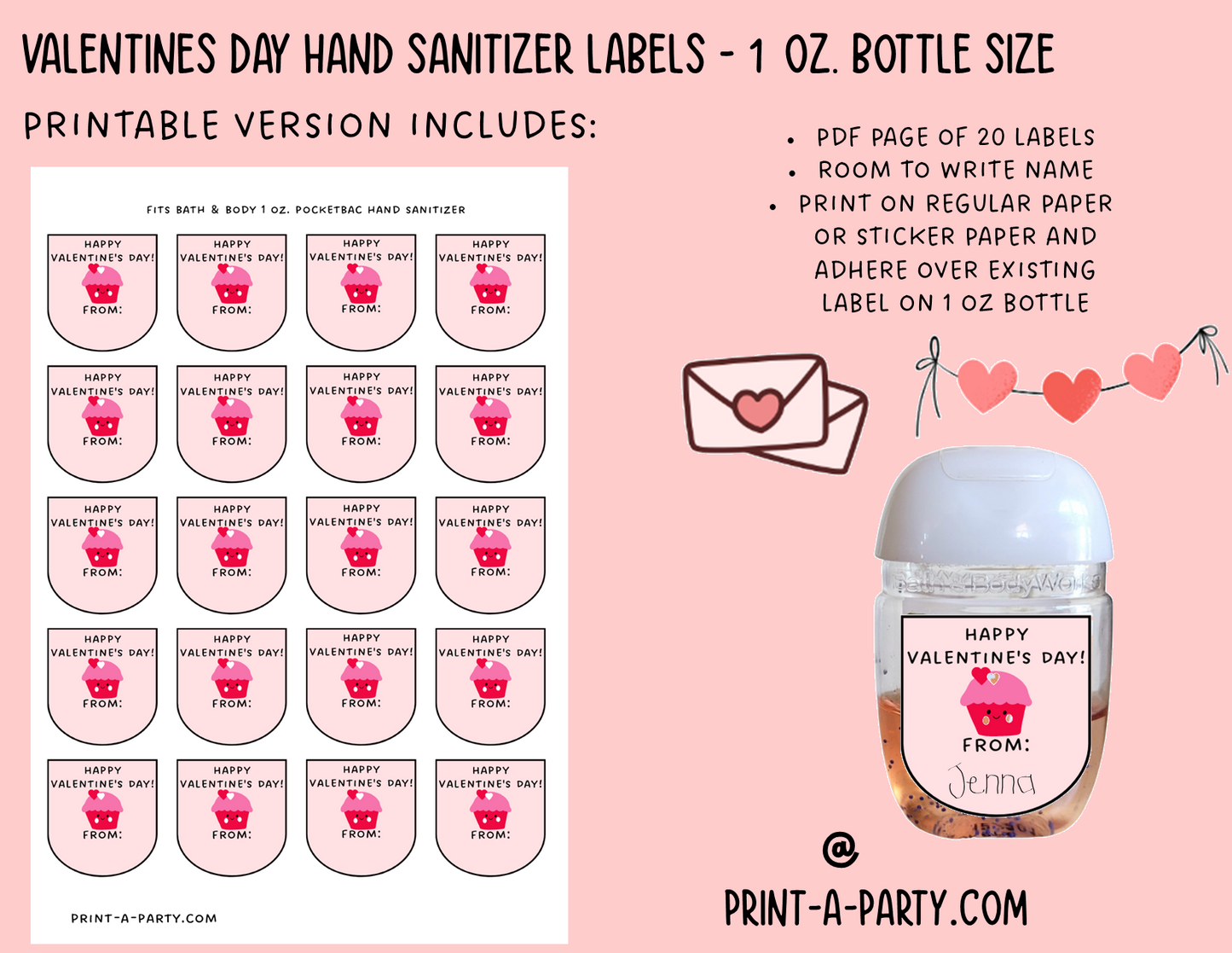 DIY Valentines | HAND SANITIZER LABELS | Printable or Editable | Valentine's Day Hand Sanitizers