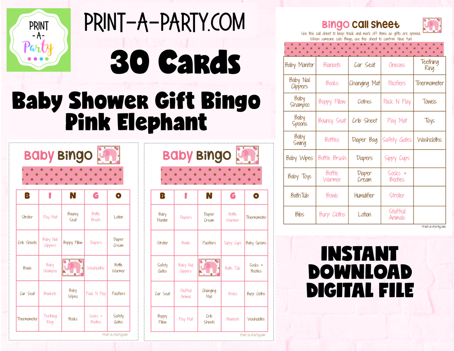 BINGO Baby Shower - Gift Bingo Game - choose your theme and size