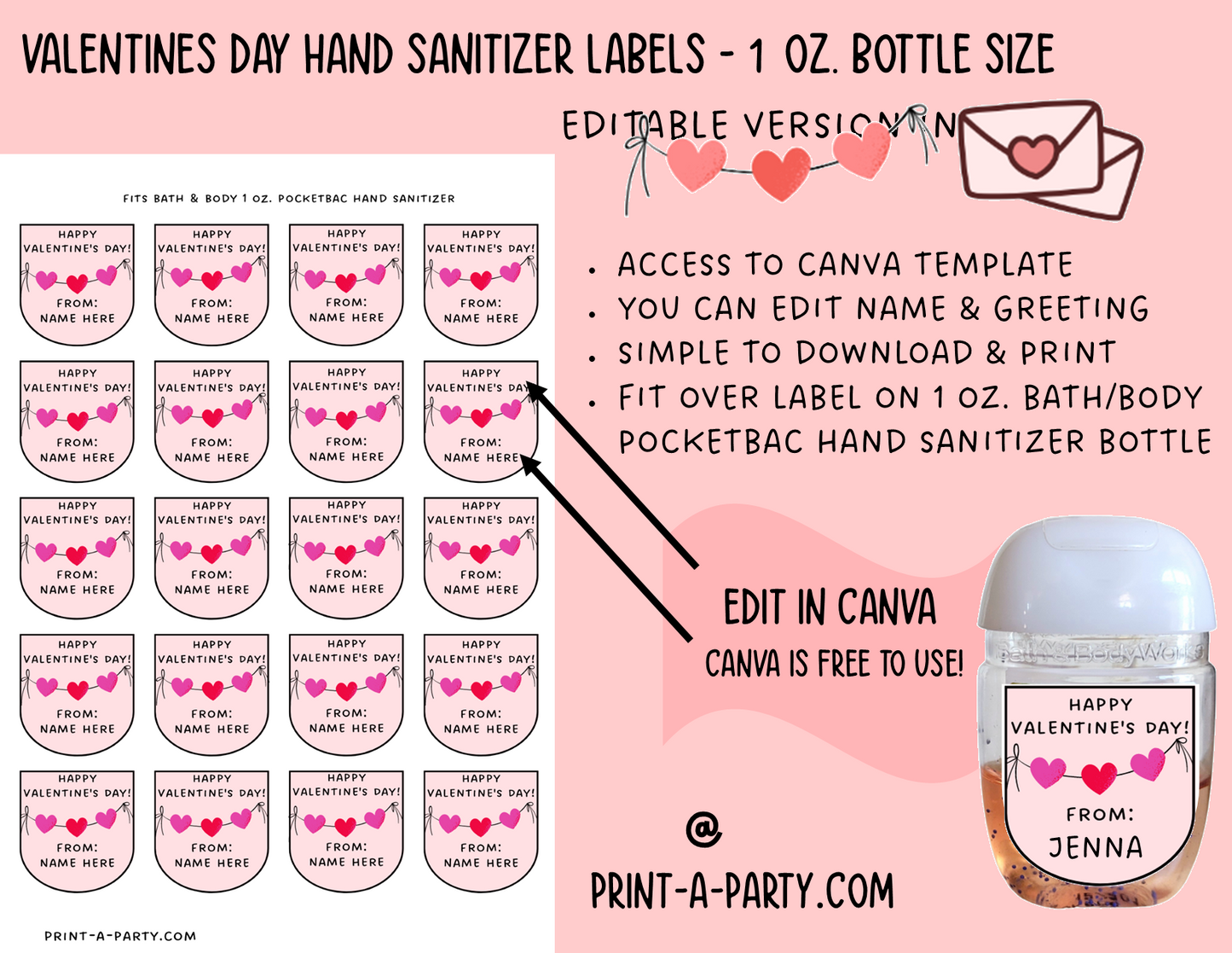 DIY Valentines | HAND SANITIZER LABELS | Printable or Editable | Valentine's Day Hand Sanitizers