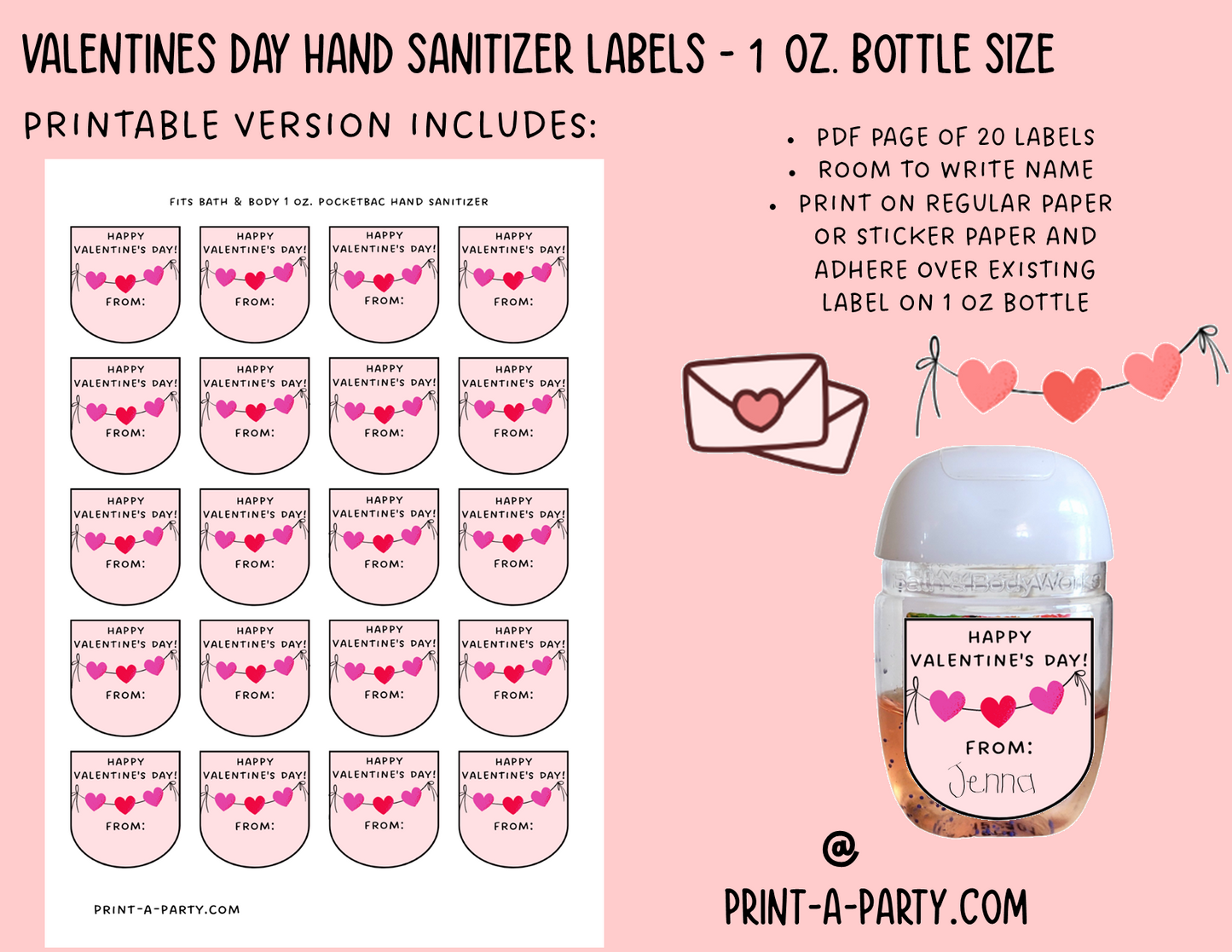 DIY Valentines | HAND SANITIZER LABELS | Printable or Editable | Valentine's Day Hand Sanitizers