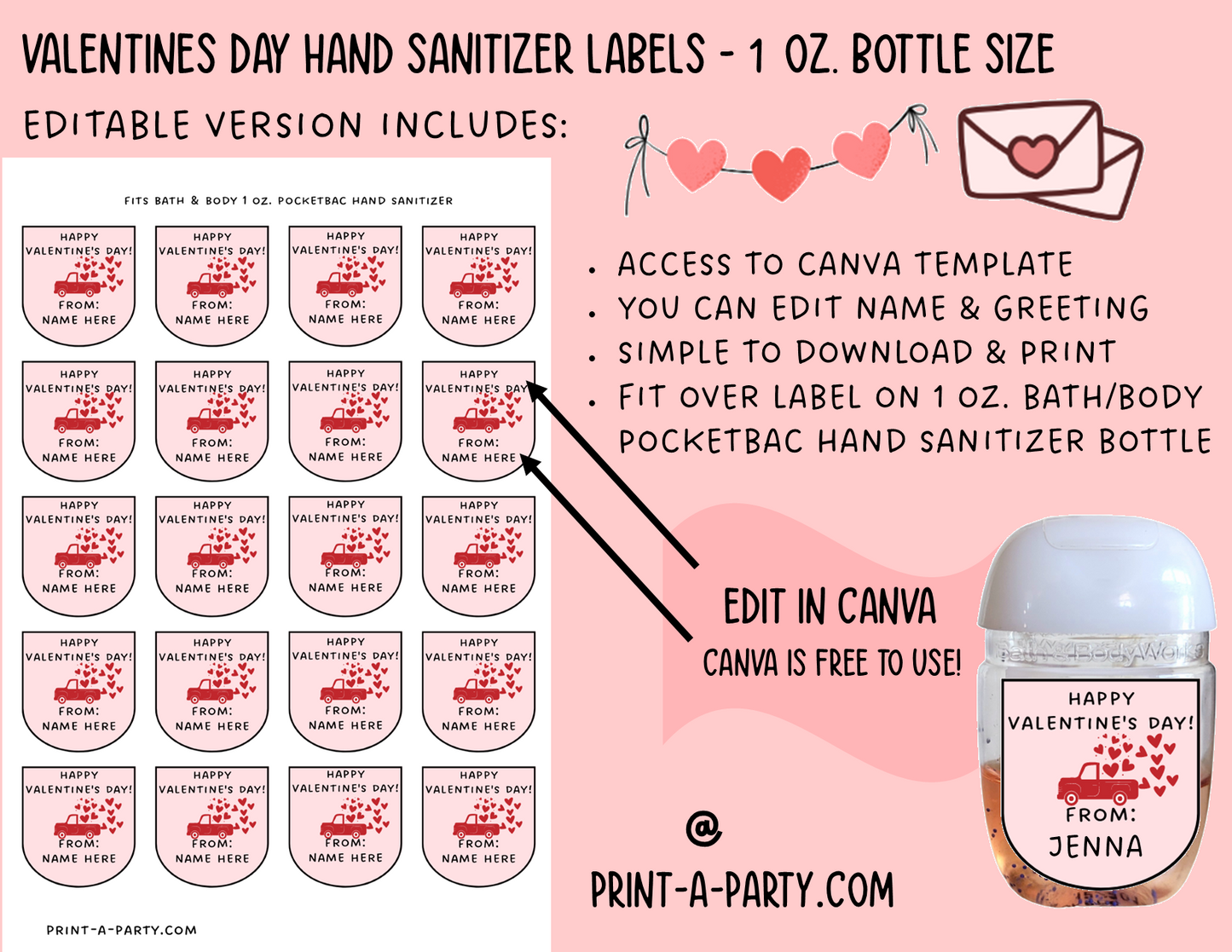 DIY Valentines | HAND SANITIZER LABELS | Printable or Editable | Valentine's Day Hand Sanitizers