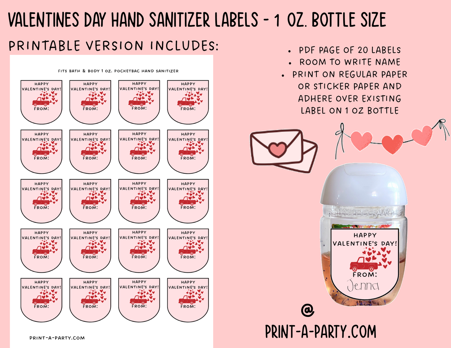 DIY Valentines | HAND SANITIZER LABELS | Printable or Editable | Valentine's Day Hand Sanitizers