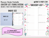 Grocery List Printable | FLORALS THEME | Planner & Binder Sizes | Planner Grocery List | Binder Grocery List | Classic Happy Planner | Home Management Organization Binder | Planner Printable