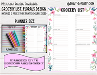 Grocery List Printable | FLORALS THEME | Planner & Binder Sizes | Planner Grocery List | Binder Grocery List | Classic Happy Planner | Home Management Organization Binder | Planner Printable