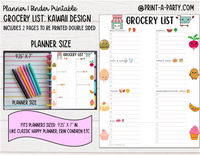 Grocery List Printable | KAWAII THEME | Planner & Binder Sizes | Planner Grocery List | Binder Grocery List | Classic Happy Planner | Home Management Organization Binder | Planner Printable