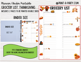 Grocery List Printable | THANKSGIVING THEME | Planner & Binder Sizes | Planner Grocery List | Binder Grocery List | Classic Happy Planner | Home Management Organization Binder | Planner Printable