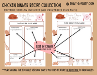 DIY Cookbook | CHICKEN DINNER Recipe Collection | PRINTABLE OR EDITABLE | Planner and Binder Size | Meal Plan | Planner Recipes | Binder Recipes