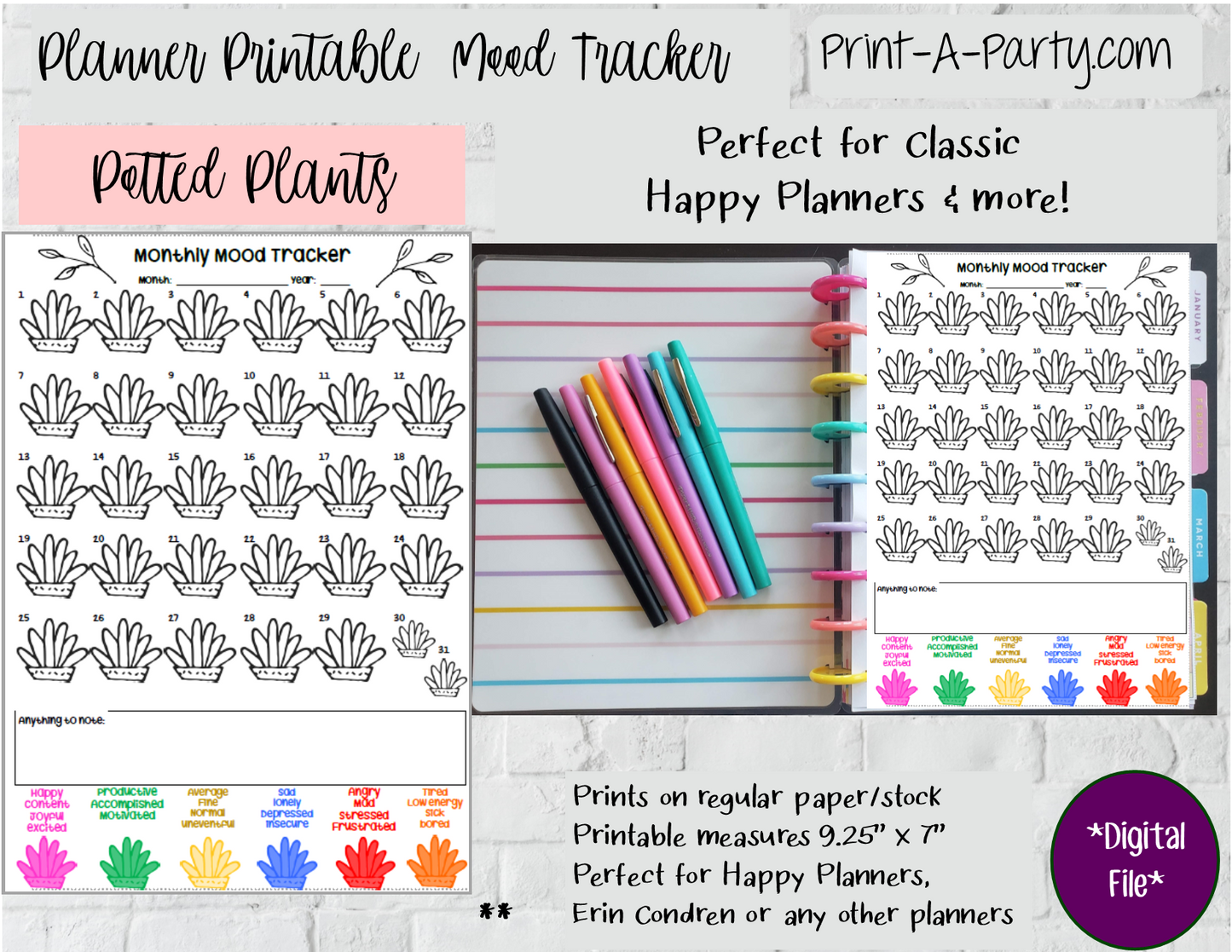 Mood Tracker | Monthly Mood Tracker | Classic Happy Planner | Planner Printable