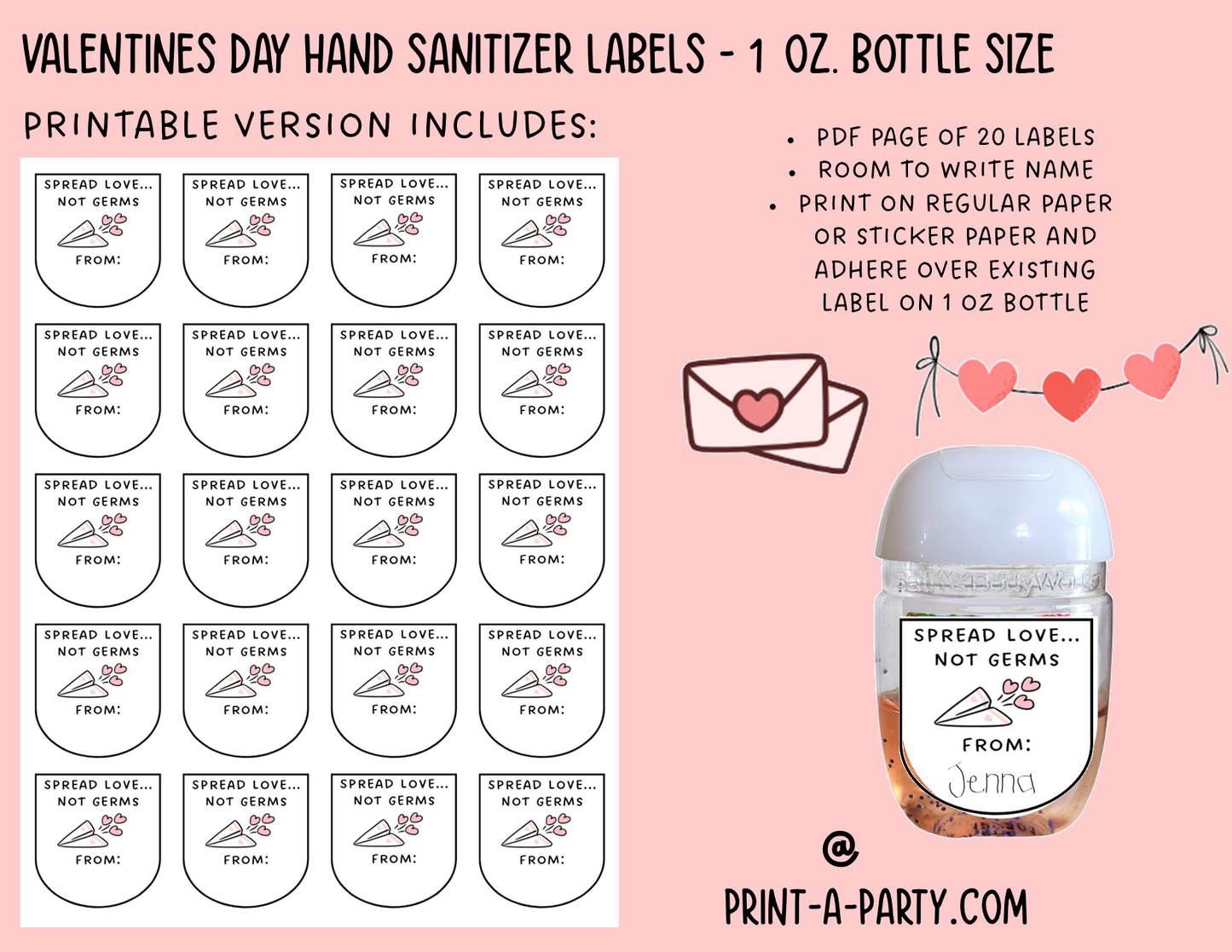 DIY Valentines | HAND SANITIZER LABELS | Printable or Editable | Valentine's Day Hand Sanitizers