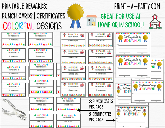 REWARD | CERTIFICATE: Punch Cards and Certificates to reward behavior | For Kids or Students | Classroom Behavior | Potty Training