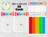 BINGO: Rainbow | Rainbow Party | Classrooms | Parties | Birthday | 30, 40, or 50 cards - INSTANT DOWNLOAD