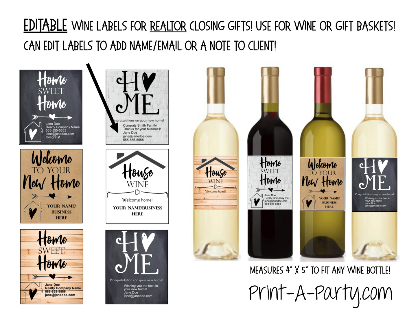 WINE LABELS: Realtors | Real Estate Closing Gift Wine or Gift Labels - Editable - INSTANT DOWNLOAD