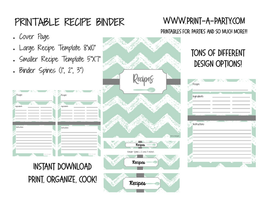 RECIPE BINDER | Printable Kit for DIY Recipe Binder | Home Organization | Recipe Organization | INSTANT DOWNLOAD - Cover | Spines | Recipe Layouts