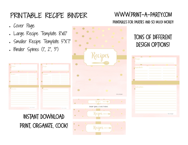 RECIPE BINDER, Printable Kit for DIY Recipe Binder