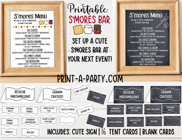S'MORES BAR Setup | Make your own S'Mores Sign | SMores Labels | 4th of July | Summer Parties | Birthdays | Weddings | Showers | Fall | DIY Smores Bar