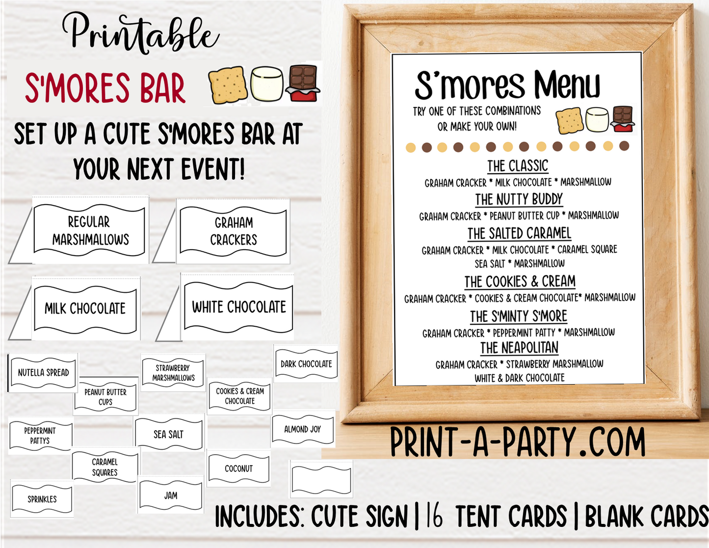 S'MORES BAR Setup - White | Make your own S'Mores Sign | Party Food Station | Party Food Bar | 4th July | Summer | Showers | Fall | DIY Smores Bar