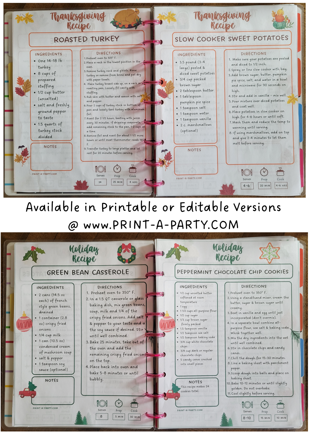 DIY Cookbook | 30 MINUTE DINNER Recipe Collection | PRINTABLE OR EDITABLE | Planner and Binder Size | Meal Plan | Planner Recipes | Binder Recipes