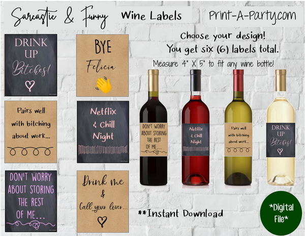 Sarcastic Printable Wine Labels for Girlfriends, Funny